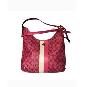 Coach Chelsea Heritage Signature Stripe Hobo Pink Monogram Canvas Shoulder Bag